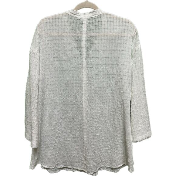 Eileen Fisher White Textured Grid Split Neck Tunic Top Size Small - Picture 2 of 5